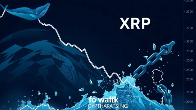 A digital chart showing a sharp XRP price drop, illustrating the impact of whale selling and crypto liquidation on the market.