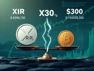 A visual representation comparing the theoretical $30 **XRP price prediction** based on the 2018 Bitcoin ratio to its current market value, highlighting the market disparity.