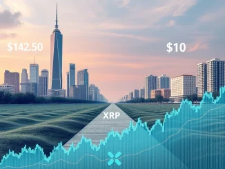 A visual representation of XRP price prediction scenarios, contrasting high e-commerce market capture with institutional adoption forecasts.