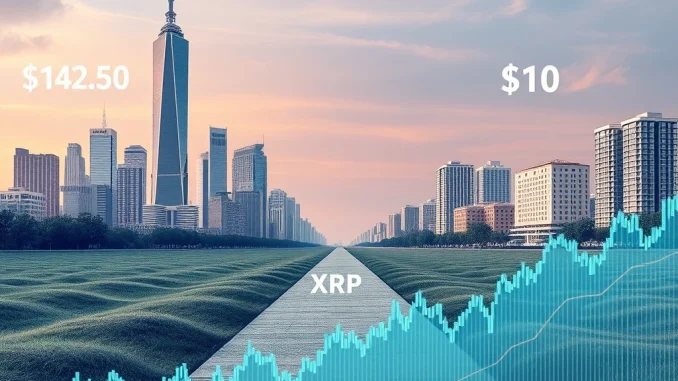 XRP Price Prediction: Unlocking Massive Potential in E-commerce & Institutional Adoption A visual representation of XRP price prediction scenarios, contrasting high e-commerce market capture with institutional adoption forecasts.
