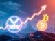 A dynamic chart showing XRP price projections reaching $5,000, influenced by Bitcoin's rise and positive regulatory news.
