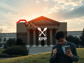 Chart showing a dramatic XRP price drop after the SEC halts ETF approval, symbolizing market uncertainty and the impact on the XRP price.