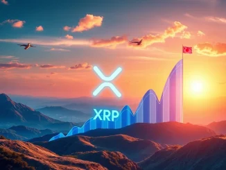 A dynamic chart showing a significant XRP price surge, overlaid with symbols representing open interest growth and global trade agreements.