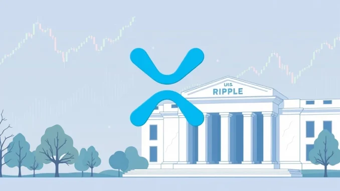 XRP price chart ascending alongside a graphic representing Ripple's bank charter bid and potential Fed access, symbolizing growth.