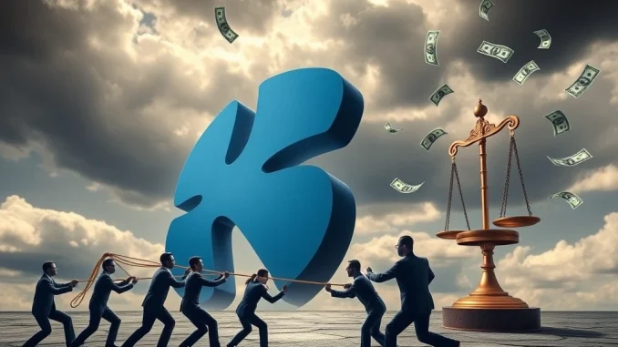 XRP News: Shocking Ripple Donation Fuels SEC Battle & Holder Outcry An illustration showing the ongoing Ripple SEC Lawsuit, with XRP holders expressing dismay over recent crypto political donations by Ripple executives.