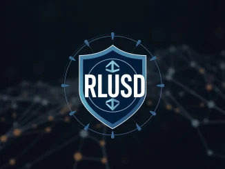 A digital representation of Ripple's RLUSD stablecoin symbol with a shield overlay, signifying its trusted status and compliance with the GENIUS Act.