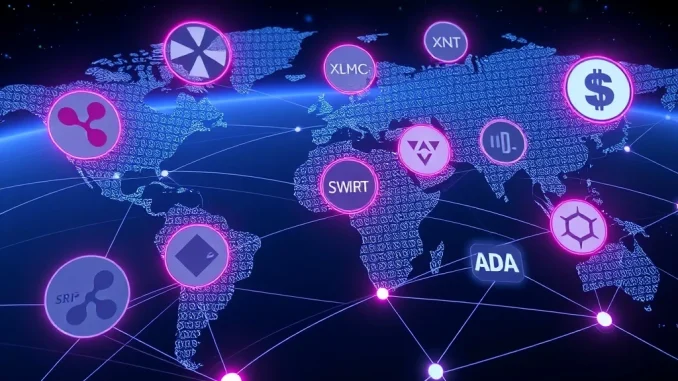 XRP and other DLT assets connect global financial institutions, illustrating SWIFT's ISO 20022 migration for faster cross-border payments.