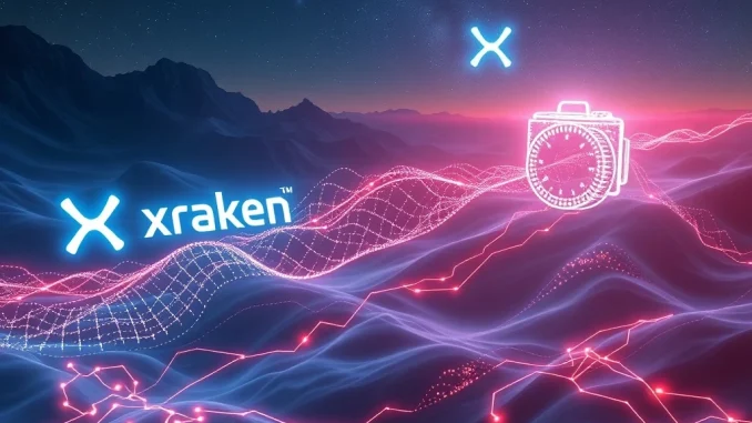 Visual representation of a large XRP transfer, showing digital currency moving between exchange and unknown wallet, highlighting the scale of the Kraken XRP movement.