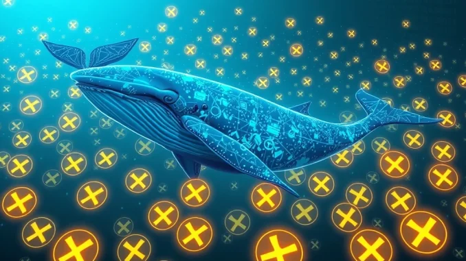 Illustration of a massive XRP transfer, symbolizing the movement of 200,000,000 XRP from Ripple to an unknown wallet, highlighting the scale of the transaction.