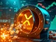 A digital vault releasing XRP, symbolizing 100 million XRP unlocked from Ripple's escrow, impacting the cryptocurrency market.