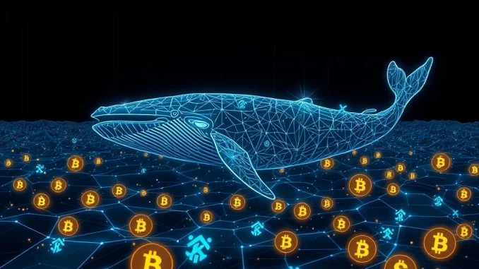 A digital whale symbol representing significant XRP whale accumulation and ADA purchases, indicating major crypto market movements.