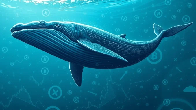 A large whale investing in XRP tokens, symbolizing significant accumulation and the potential for an undervalued XRP asset to rebound.
