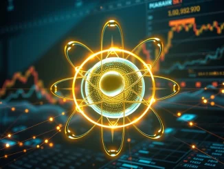 Digital representation of xU3O8 token, symbolizing the revolutionary link between blockchain and uranium investment, enabling global access.