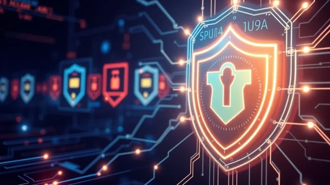 A digital shield symbolizing XXKK Exchange fortifying its platform with advanced crypto security measures to protect user assets.