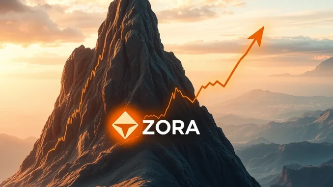 A vibrant chart showing a ZORA price surge reaching an all-time high, reflecting current cryptocurrency market trends.
