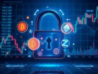 A visual metaphor of a digital lock opening, releasing various cryptocurrency symbols, emphasizing the significant ZRO token unlock and its market impact.