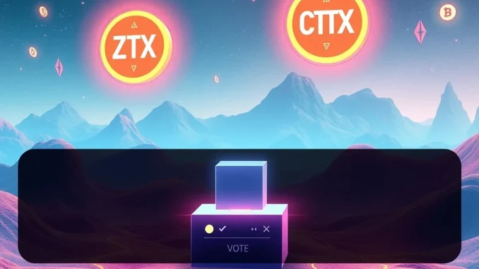 Visualizing the ZTX governance proposal for token incentives and CRTR airdrop within the ZepetoX metaverse, highlighting community engagement.