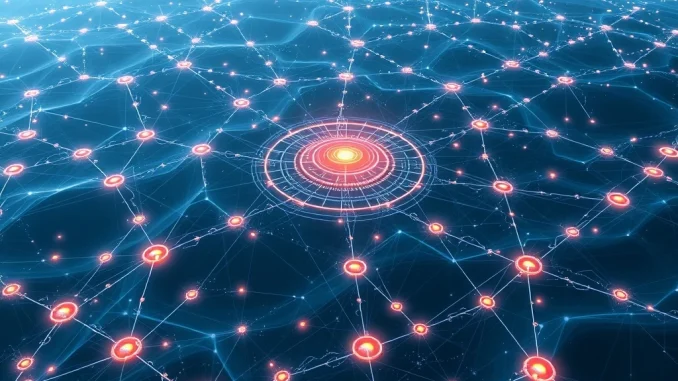 A visual representation of the 0G Labs mainnet launch, showcasing an AI-powered blockchain achieving incredible speed and scalability.