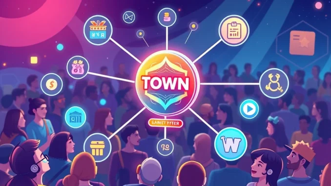 Visualizing Alt.town's new TOWN token integration, streamlining crypto payments for creators and fans within the Web3 fandom platform.
