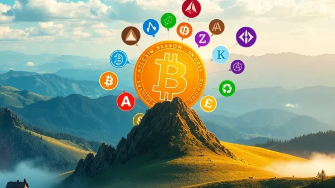 Visual representation of the Altcoin Season Index rising, showing altcoins gaining strength against Bitcoin in the broader cryptocurrency market.