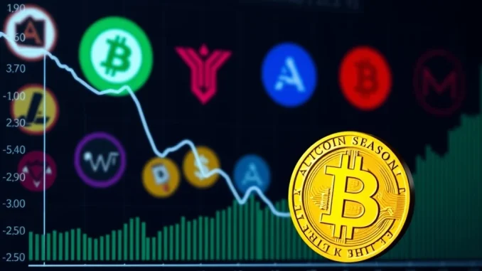 Altcoin Season Index: Crucial Dip Signals Shifting Crypto Market Trends A chart illustrating the Altcoin Season Index dropping to 71, indicating a shift in crypto market trends and altcoin performance against Bitcoin.
