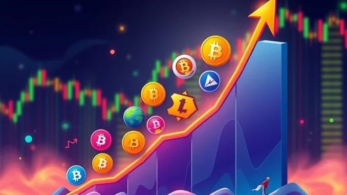 A visual representation of the Altcoin Season Index rising, showing various altcoin logos outperforming Bitcoin, indicating shifting Cryptocurrency Market Trends.
