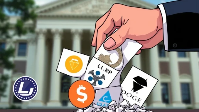 Illustrative image showing altcoin spot ETF applications being withdrawn from the SEC website, symbolizing regulatory hurdles.