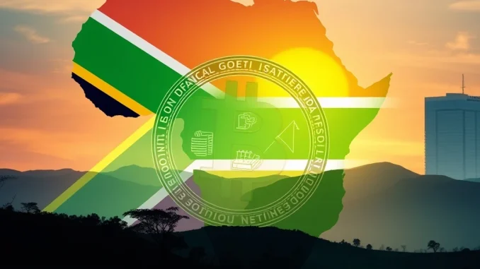 Altvest Capital's strategic Bitcoin investment is symbolized by a digital South African flag and Bitcoin logo, highlighting African crypto growth.