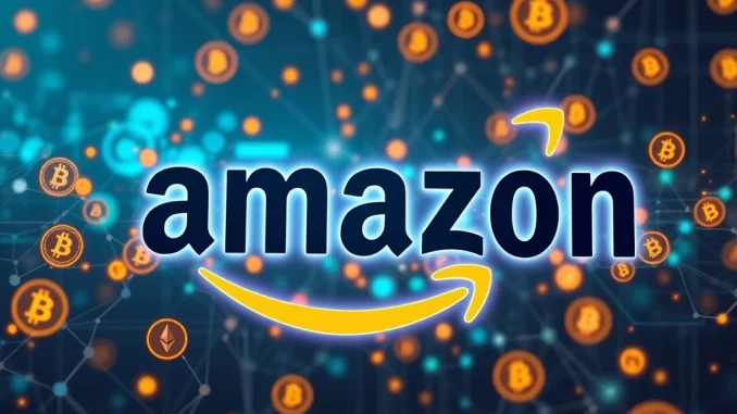 Amazon's logo integrated with crypto symbols, symbolizing its significant move into the digital asset space with a new Amazon crypto job opening.