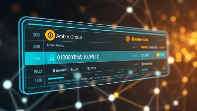 An illustration depicting Amber Group's significant WLD withdrawal from Binance, symbolizing a crypto market maker's strategic move.