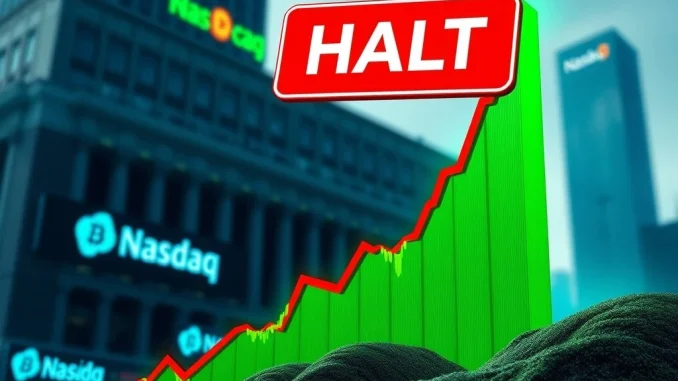 American Bitcoin's Explosive Nasdaq Debut: Trading Halted After Stunning 59% Surge Chart depicting American Bitcoin's halted trading on Nasdaq after an extraordinary 59% surge, highlighting market volatility.