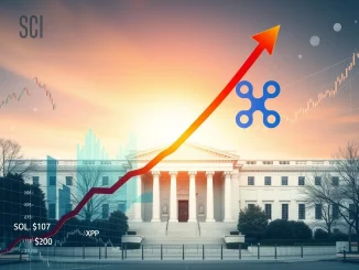 Visualizing Amplify SOL XRP ETFs filing with the SEC, combining crypto assets and financial growth.