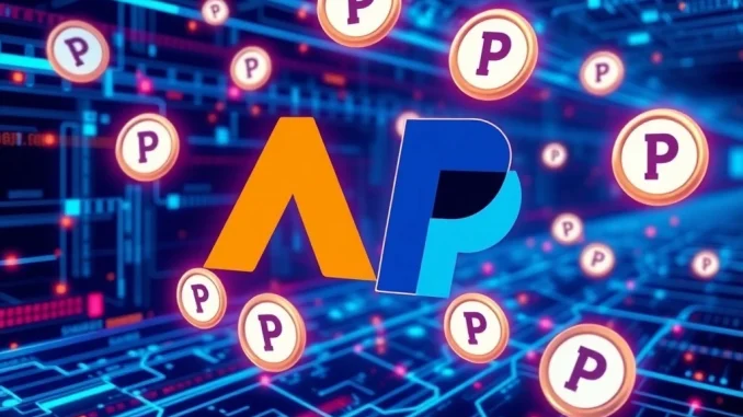 Aptos and PayPal logos symbolize their partnership, showcasing the integration of PYUSD stablecoin on Aptos's blockchain infrastructure.