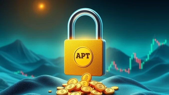 A digital representation of token unlocks affecting the crypto market, specifically highlighting Aptos (APT) and Sui (SUI) tokens.