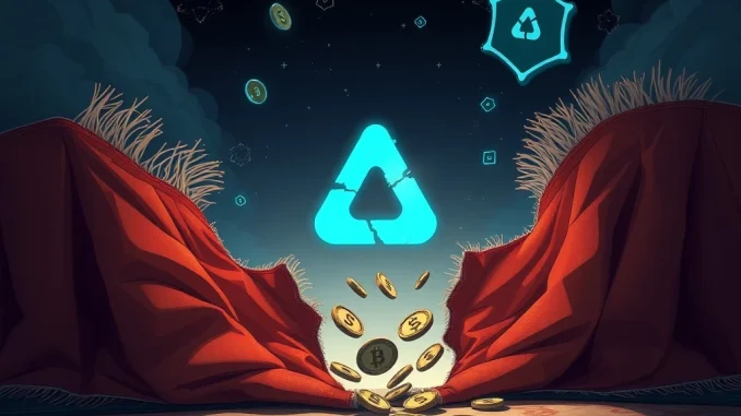 Illustration depicting the Aqua Solana rug pull, with digital assets falling into a void, symbolizing the alleged $4.65 million crypto scam.