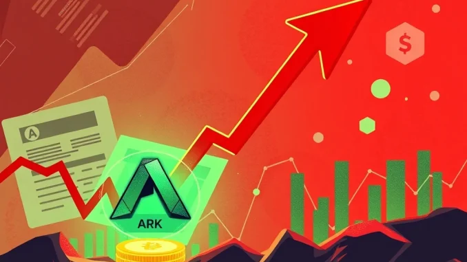 A chart showing a dramatic drop in ARK crypto price, symbolizing significant market volatility.