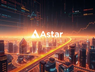 Charts and digital representations showing Astar's leading $42.88 billion trading volume among perpetual DEXs, signifying its market dominance.