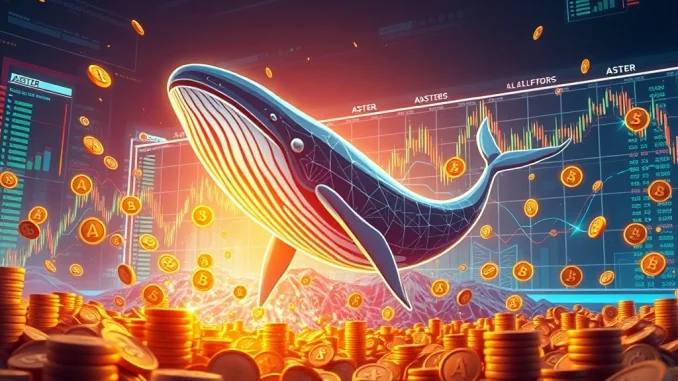 ASTER: Massive Whale Accumulation Surpasses $75 Million in Astonishing Two-Day Spree Digital illustration showing a crypto whale accumulating ASTER tokens, representing the massive $75M ASTER whale accumulation event.