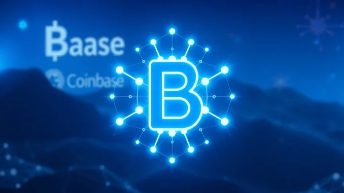 Conceptual image showing the Base network logo and a digital token, symbolizing the potential Base token launch by Coinbase's Layer 2.