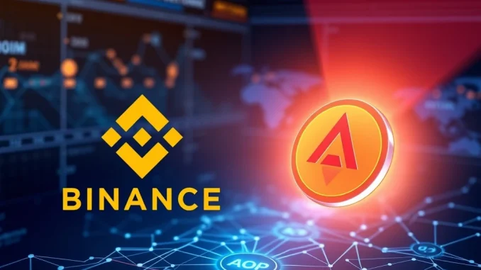 Binance Alpha platform icon next to AOP coin, symbolizing the upcoming crypto listing and new early-stage coin opportunity.