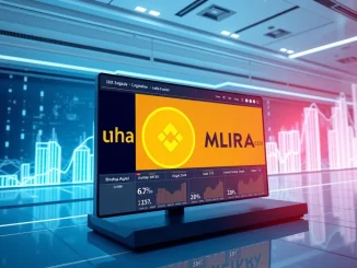 Digital display showing Binance Alpha listing MIRA coin, symbolizing new opportunities in early-stage crypto trading.