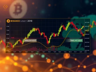 A dynamic screen of Binance's platform, highlighting ARIA and TAKE perpetual futures contracts, symbolizing new opportunities in crypto futures trading.