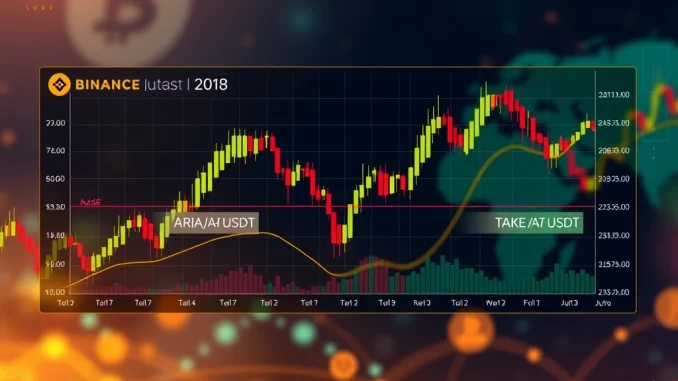 Binance Unleashes Exciting ARIA, TAKE Perpetual Futures Trading A dynamic screen of Binance's platform, highlighting ARIA and TAKE perpetual futures contracts, symbolizing new opportunities in crypto futures trading.