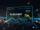 A digital interface showcasing the Binance platform, highlighting FLUID perpetual futures trading options with 75x leverage.