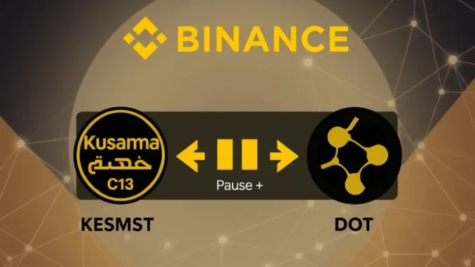 Binance KSM DOT suspension for deposits and withdrawals, highlighting the temporary halt for network upgrades.