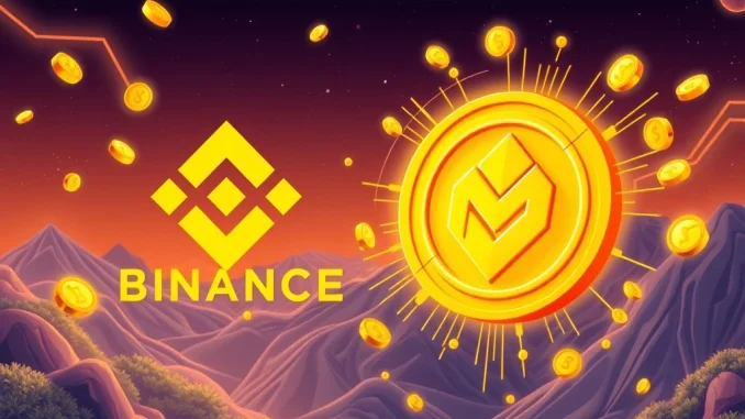 Visualizing the Binance MIRA listing announcement, with the MIRA token symbol emerging from a Binance platform, representing a new Hodler Airdrop.