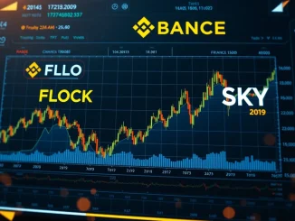 A dynamic digital interface showcasing Binance perpetual futures trading for FLOCK and SKY, symbolizing new market opportunities.