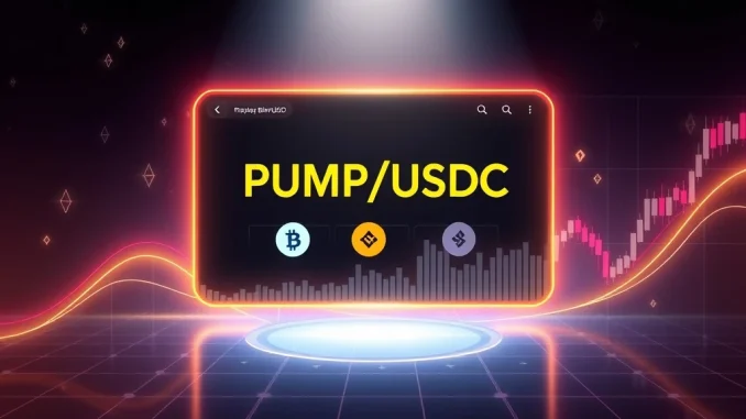 Visualizing the Binance platform with the new PUMP/USDC spot trading pair, highlighting a significant crypto listing.