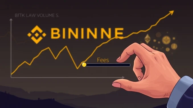 Urgent: Binance.US Slashes Fees on 20+ Pairs Amid Plummeting Crypto Trading Volume A graph showing a steep decline in Binance.US crypto trading volume, with coins like ETH and SOL in the background, symbolizing fee cuts.