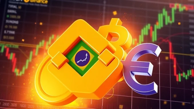 Binance WLFI listing announcement showing WLFI, BRL, and EUR symbols converging on a trading screen, symbolizing new spot trading pairs.